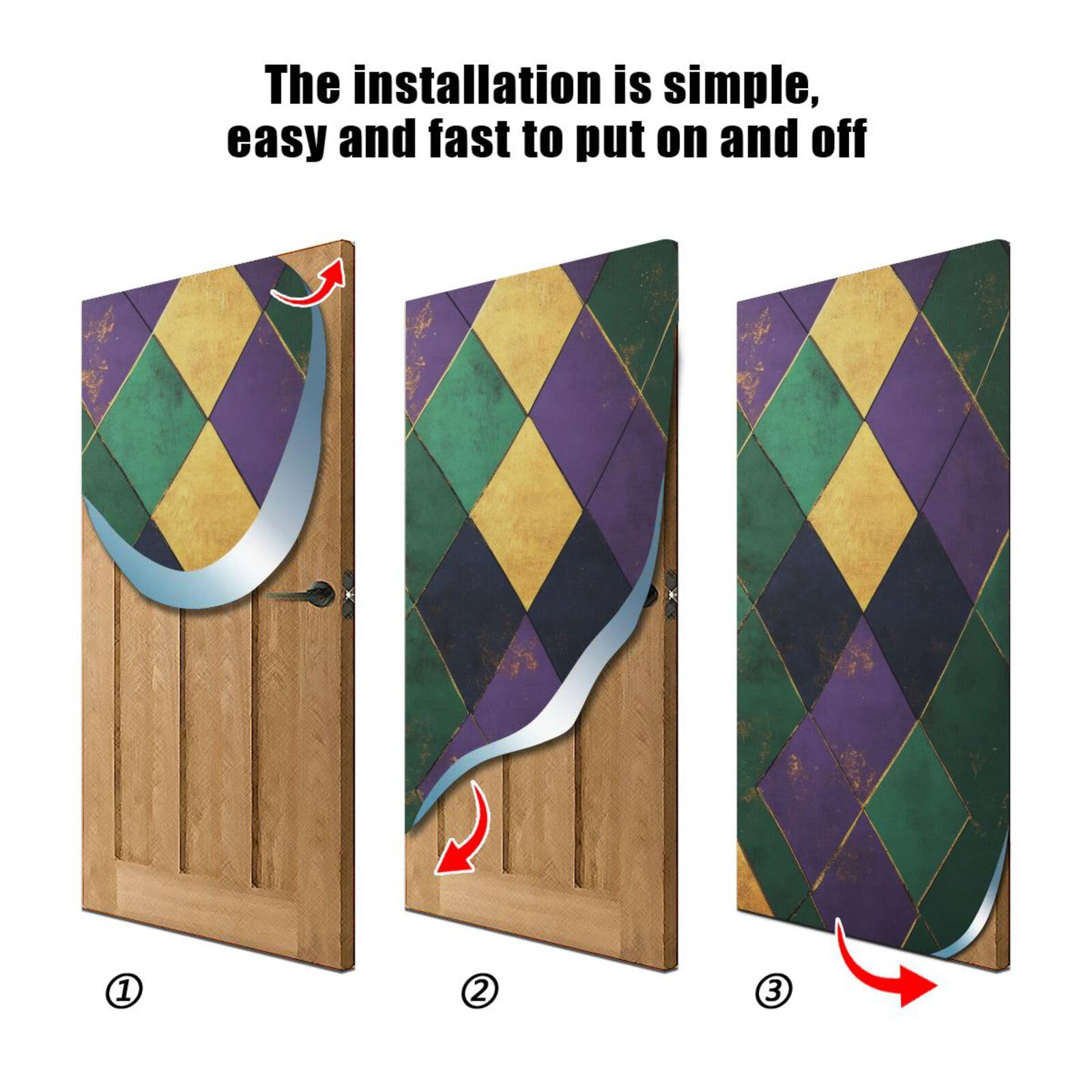 FLildon Mardi Gras Geometric Rhombus Door Cover Decoration, Party Accessory Porch Decor for Festive Ornament Room Door Covers 36 x 98 Inch