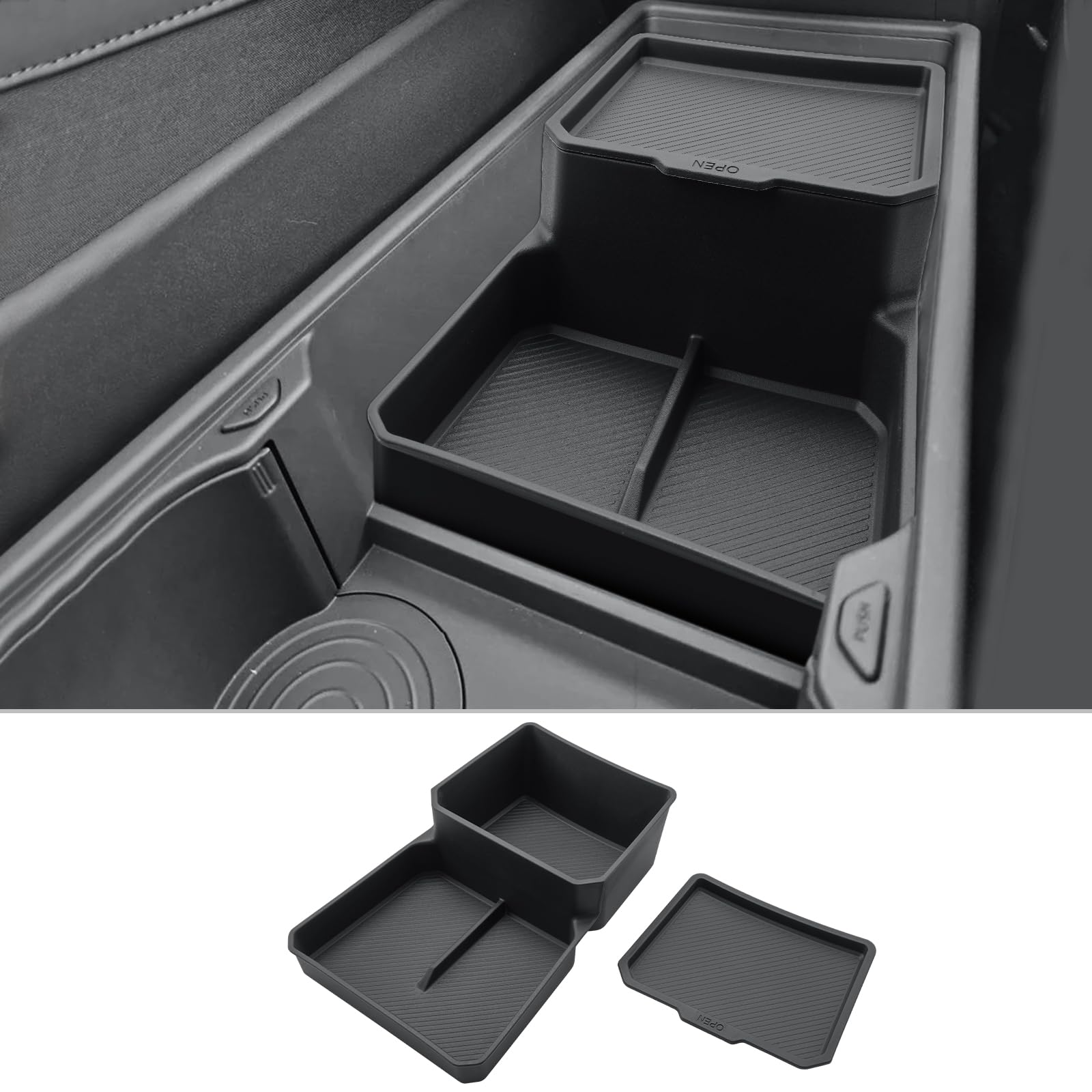 CDEFG Compatibile con Kia EV3 2025 2026, contenitore portaoggetti per console centrale, organizer a doppio piano in morbido TPE, sotto il bracciolo, accessori EV3 GT Line