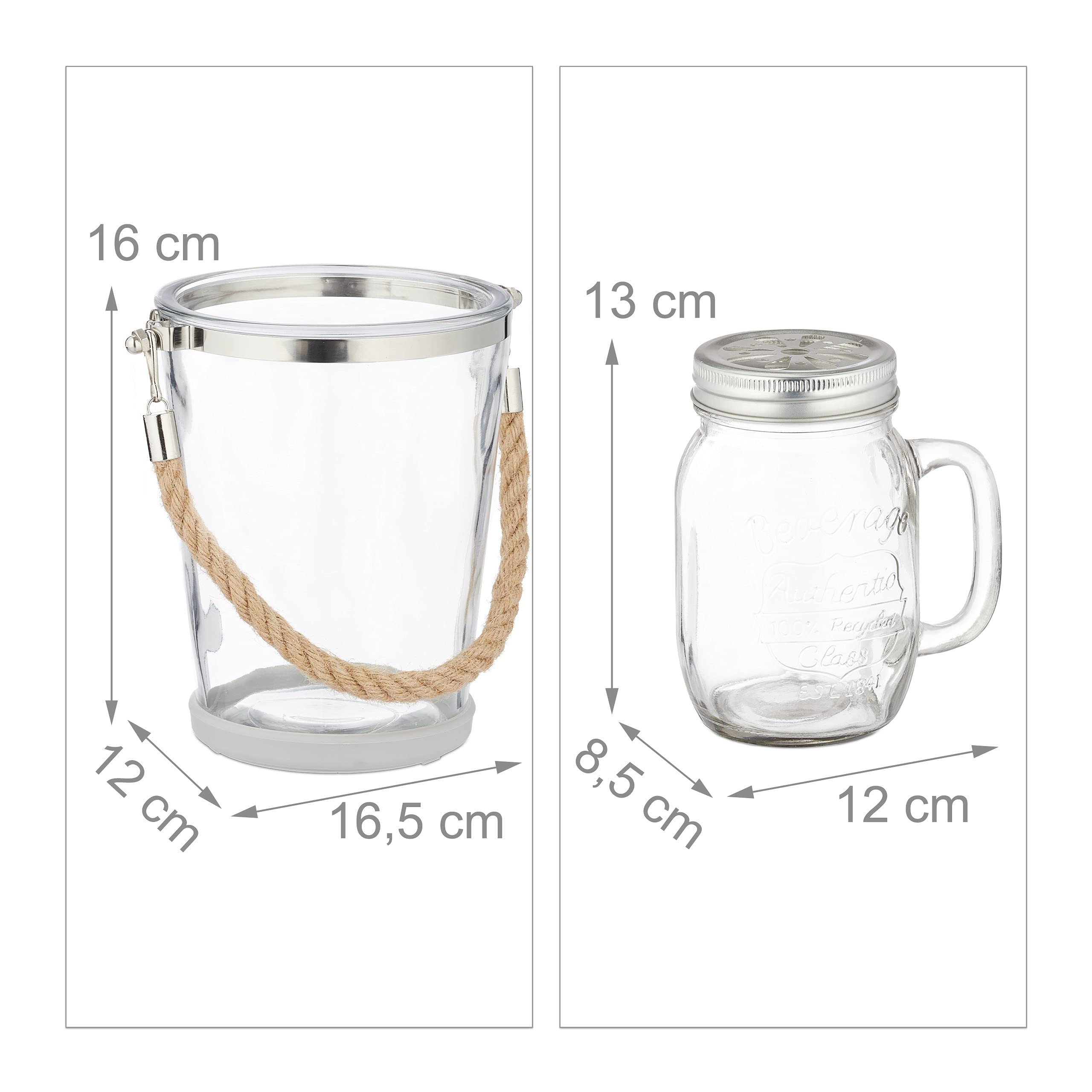 Relaxdays Bicchieri con Cannuccia Set da 4, 500 ml, con Manico, con Coperchio, Secchiello per Il Ghiaccio, Trasparenti