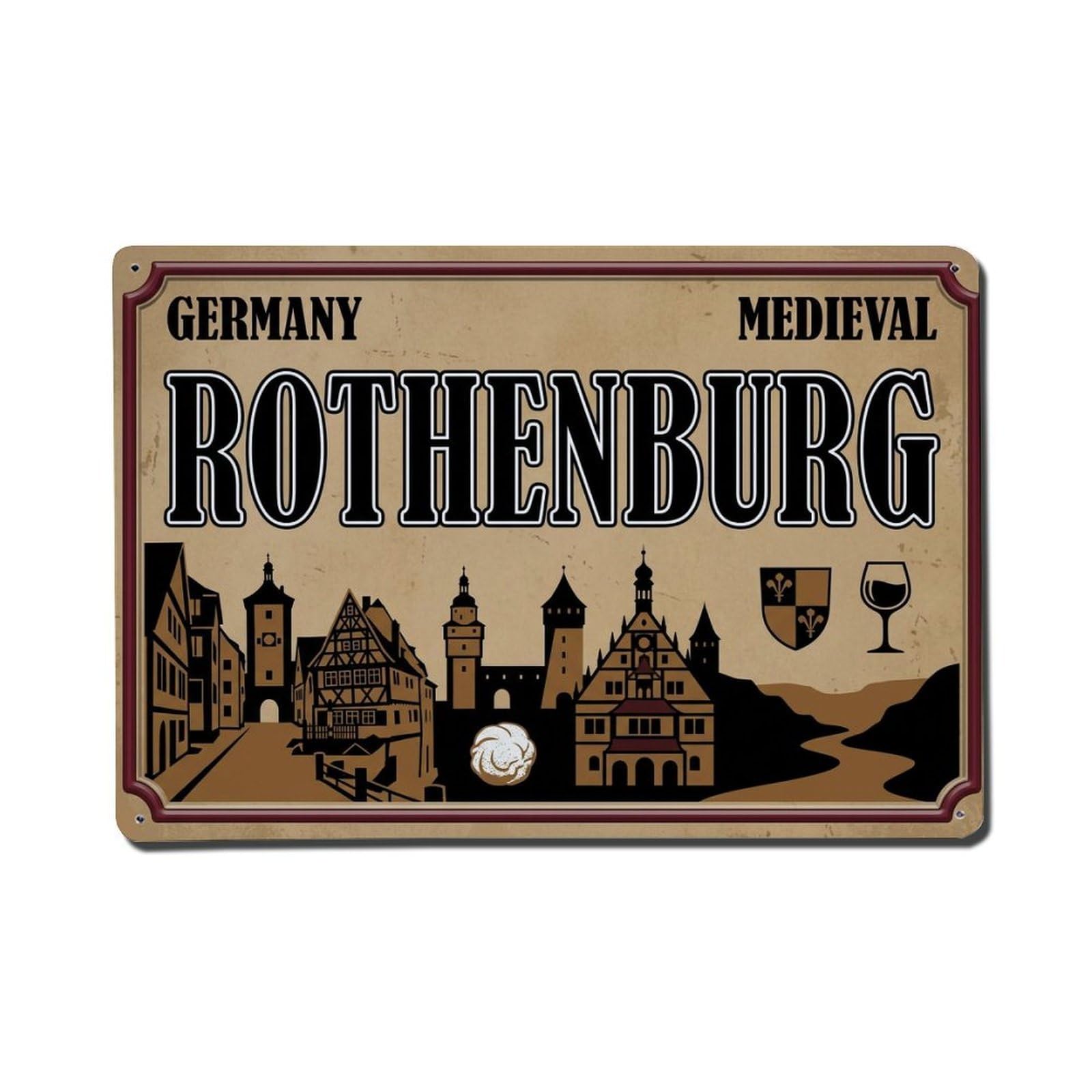 Cxhjca 8X12inch(20X30cm) Vintage Travel Rothenburg Medieval Wall Tower Metal Tin Sign
