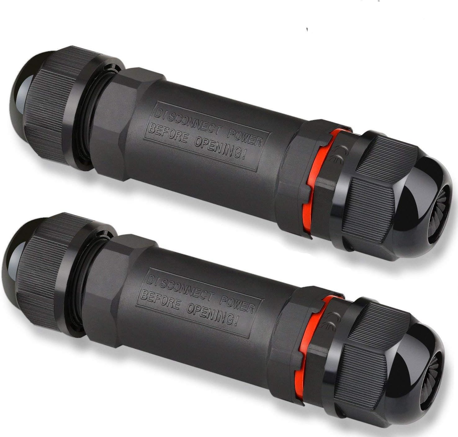 2-Pack Cable Connector Sleeve, Sel Natural Waterproof Junction Box IP68 Cable Connector External Sleeve Coupler Ø 1mm-13mm ( 3-Pole, Black, PVC)