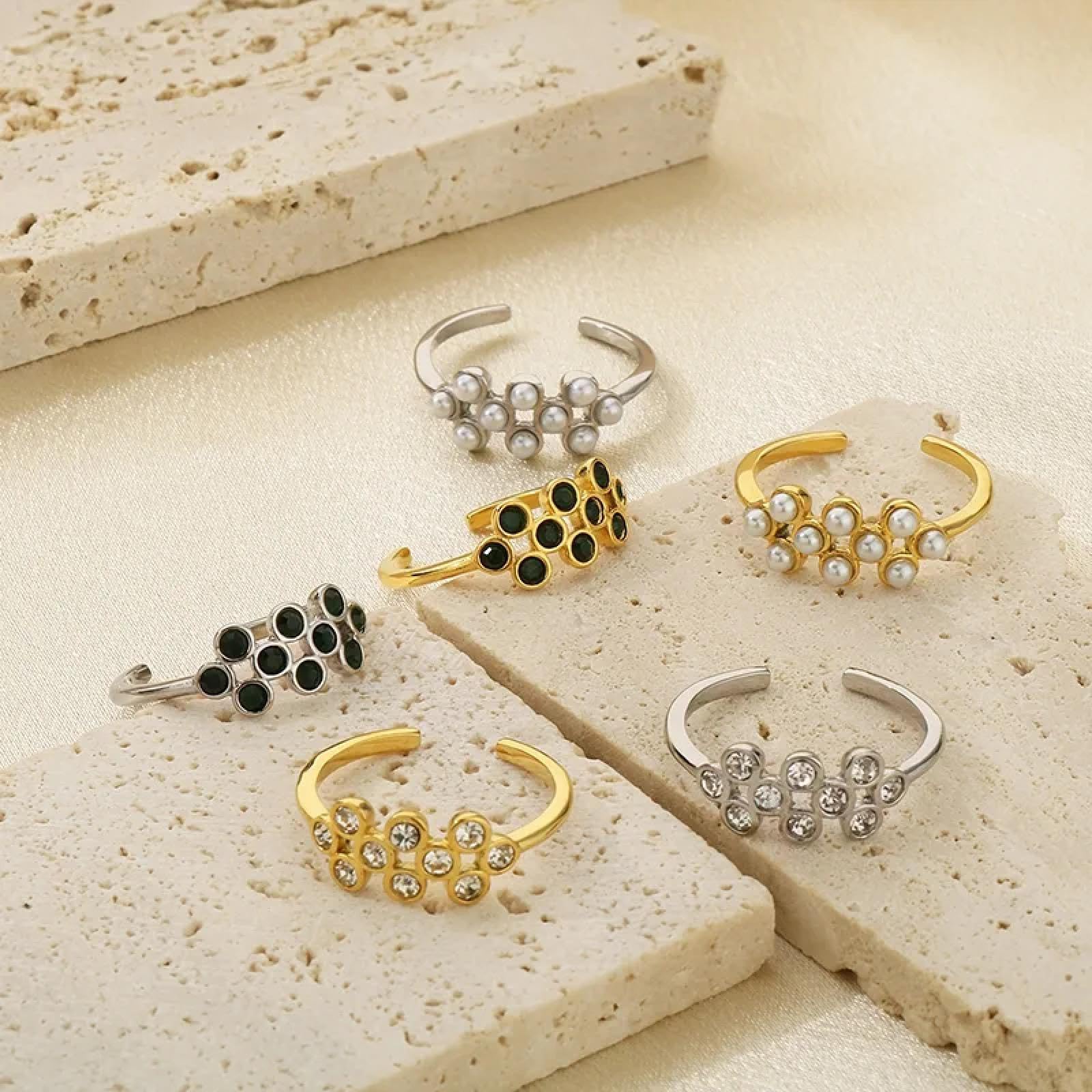 Ring Ringe Damen Bijouterie Herren Offene Ringe Für Frauen Und Mädchen, Farbe Gold, Silber, Weiß, Grün, Zirkonia, Charm-Ringe, Minimalistischer Ehering, Schmuck, 8 Kr1109