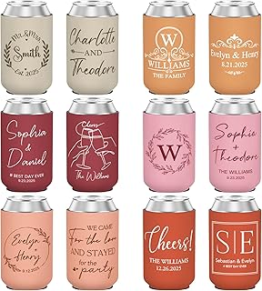 10 Koozie Wedding Favor Ideas Perfect for Relaxed Celebrations 11 Custom Wedding Can Coolers for Guests Bulk, 100 Pack Personalized Multi-...