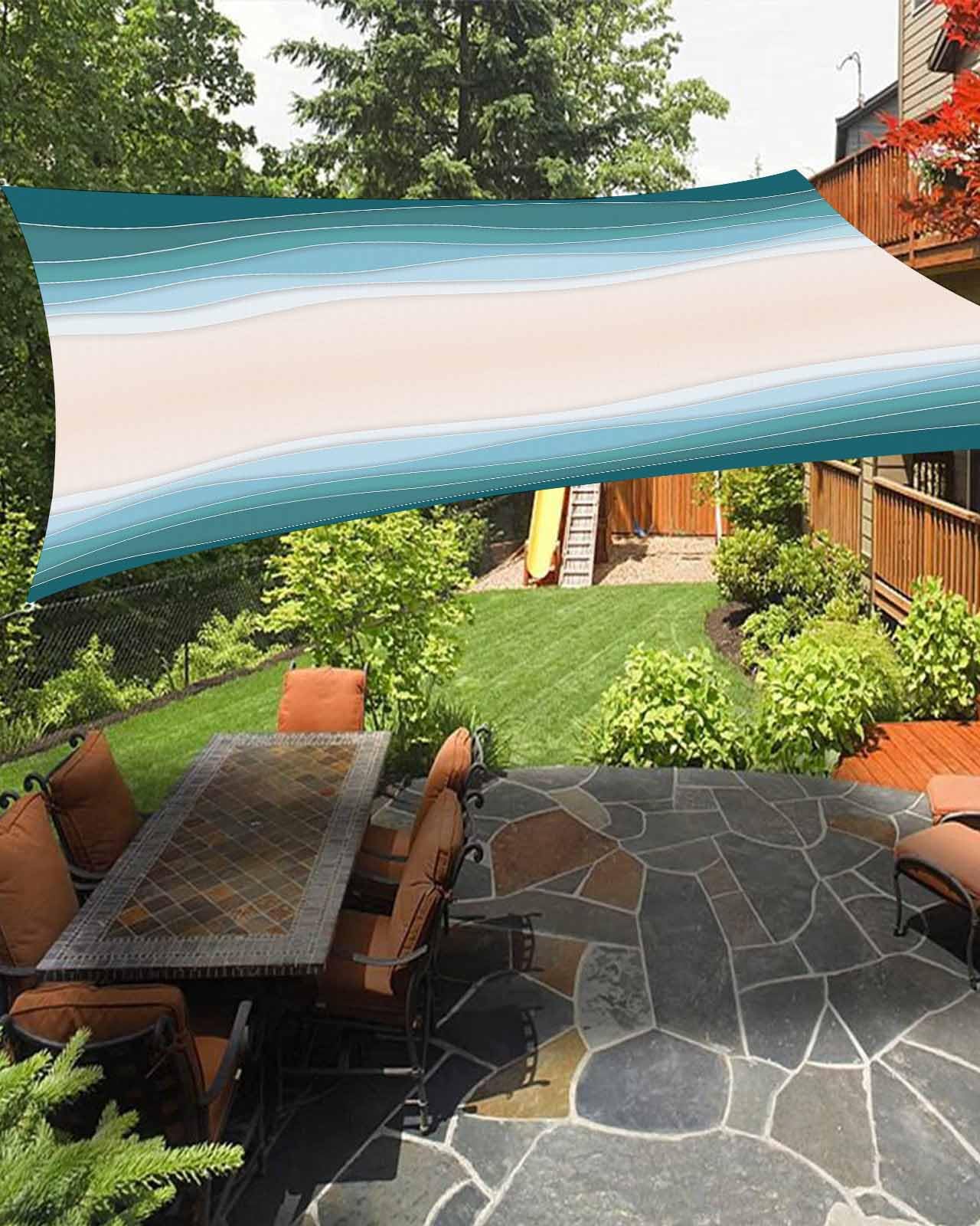 Boanket Sun Shade Sail 8' x 10', Teal Blue Ombre Rectangular Waterproof Outdoor Sun Shades, Modern Abstract Art Aesthetics Shade Cloth for Patio Deck Terrace Garden Lawns Beach Backyard