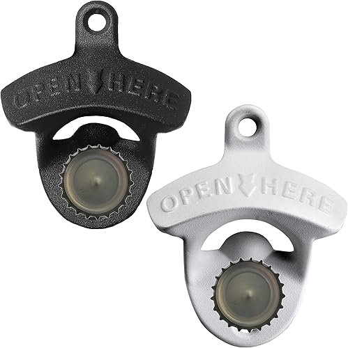 Miniatura 7 de Jumiok Paquete de 2 abridores magnéticos de botellas de cerveza de montaje en pared con imanes integrados para atrapar la tapa de la botella (plata