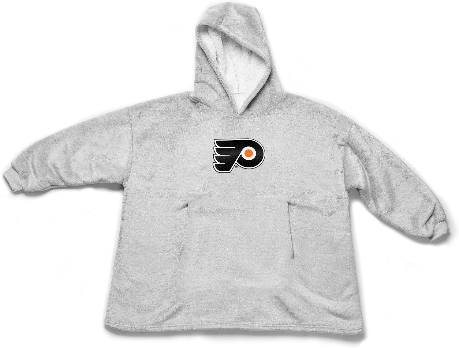 Northwest NHL Philadelphia Flyers Hoodler Oversized Sherpa Pullover, Embroidered Logo,Plush Wearable Blanket Sweatshirt, Soft Fleece with Front Pocket, One Size Fits Most