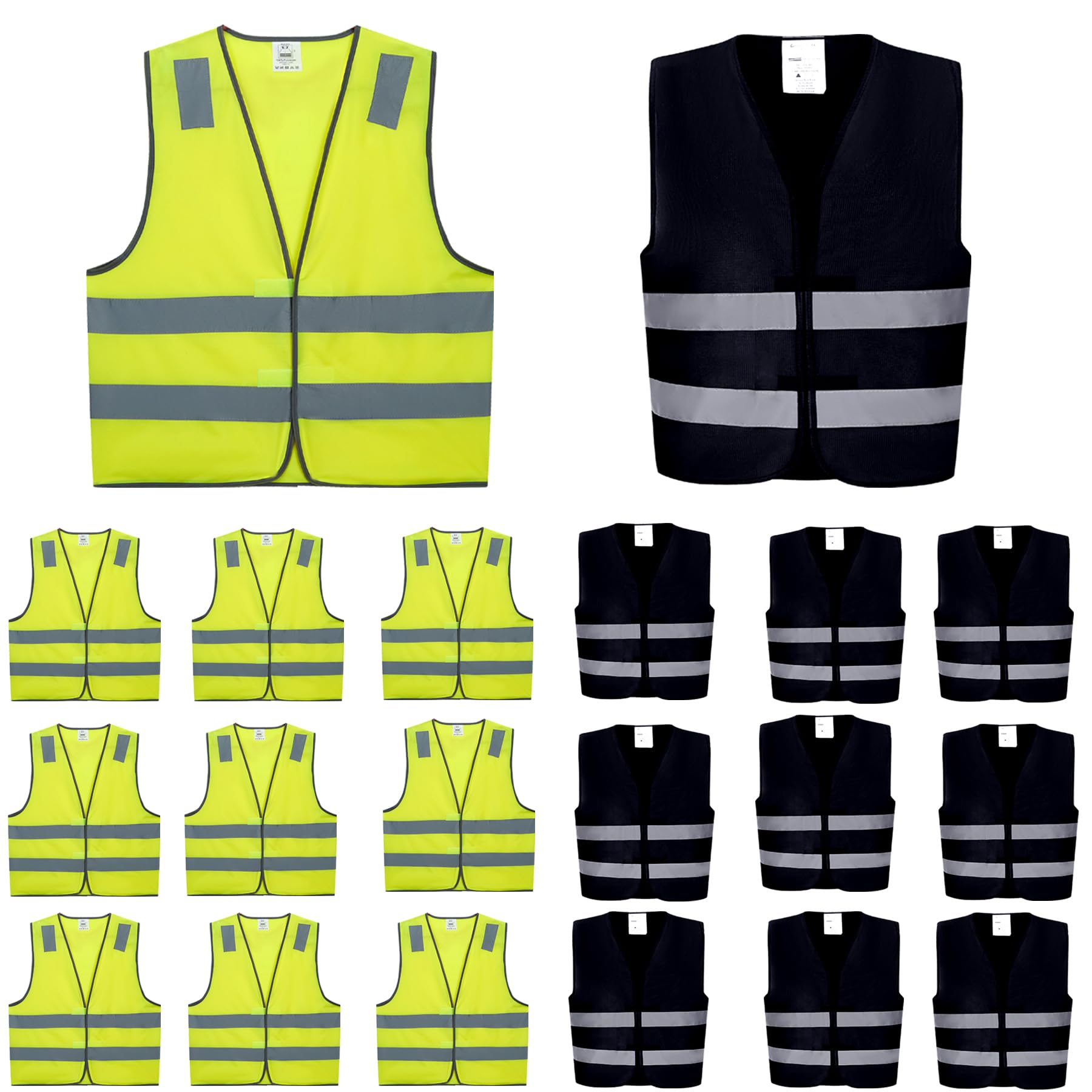 20Pack of Safety Vests,10 Pack Black and 10 Pack Yellow