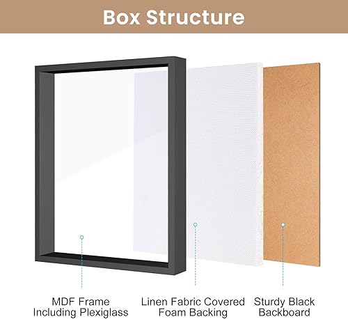 Miniatura 5 de Marco de caja de sombra de 11 x 14 pulgadas con parte trasera de lino suave, pasadores de metal incluidos, caja de sombra grande con memoria para