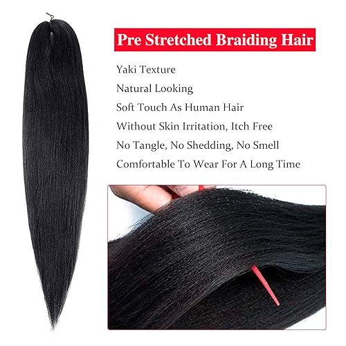 Miniatura 3 de Difunee - Cabello para trenzar Yaki  Lote con 8 paquetes, pre-estirado, con textura, fijación en agua caliente, sin comezón, fibra sintética,