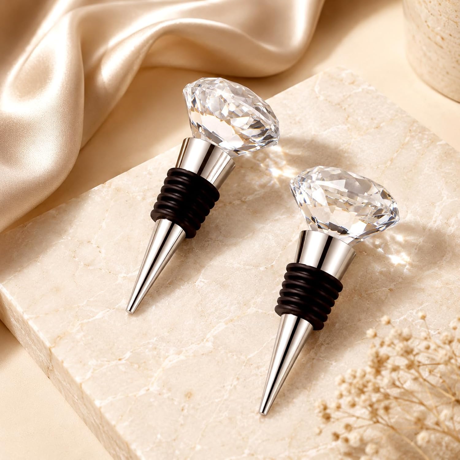 2 PCS Crystal Cute Wine Stopper with Diamond Gift for Home,Bar