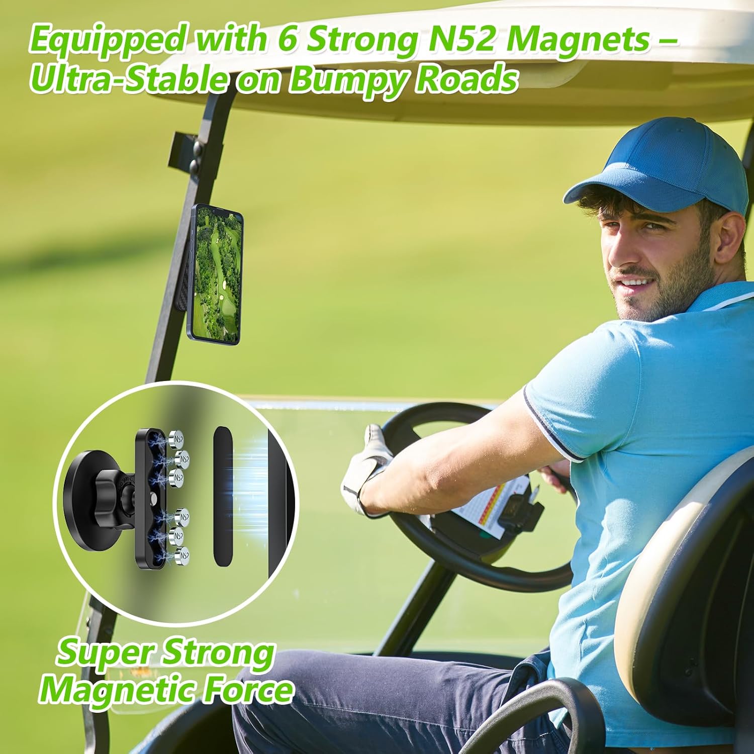 Magnetic Golf Cart Phone Holder Compatible with MagSafe iPhone and Android Fits EZGO, Club Car, Yamaha, Icon, Golf Cart Accessories Valentines Day Gifts for Him Men Women Golfers - Image 3