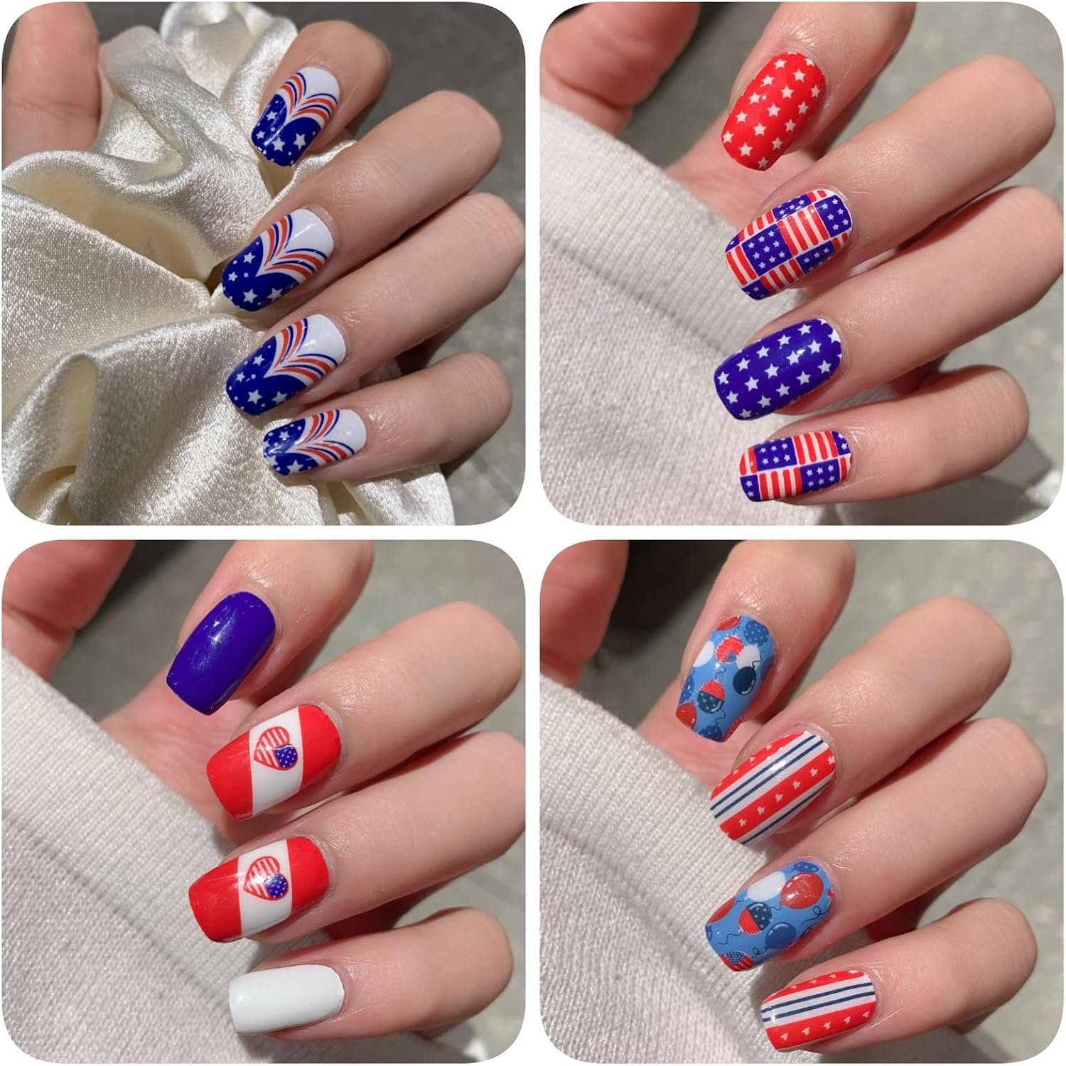 8 Sheets 4th of July Nail Wraps Stickers, Independence Day Full Nail Polish Strips, Memorial Day DIY Self-Adhesive Nail Art Decals Patriotic American Flag Pattern Decor (112 Pieces)