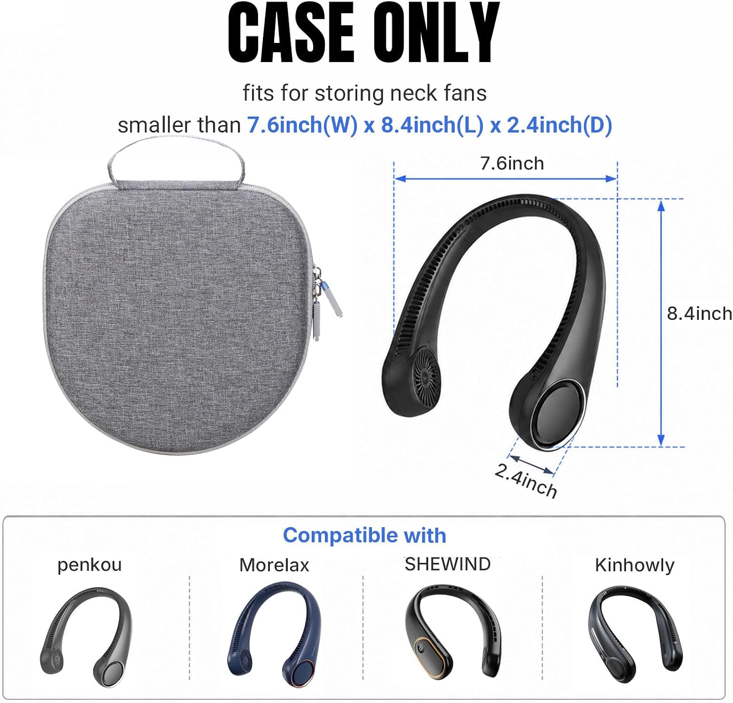 Neck Fan Case for Penkou/Morelax/Kinhowly/SHEWIND Portable Neck Cooling Fan - Hard Travel Protective Carrying Storage Bag, Box Only (Grey) image 2