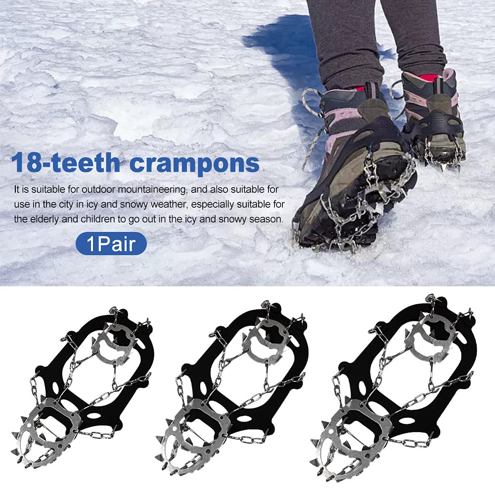 1 Paio di ramponi Professionali for Scarpe da Esterno, Antiscivolo, for Arrampicata su Ghiaccio e Neve, con 18 Denti, Ultraleggeri, da Trekking