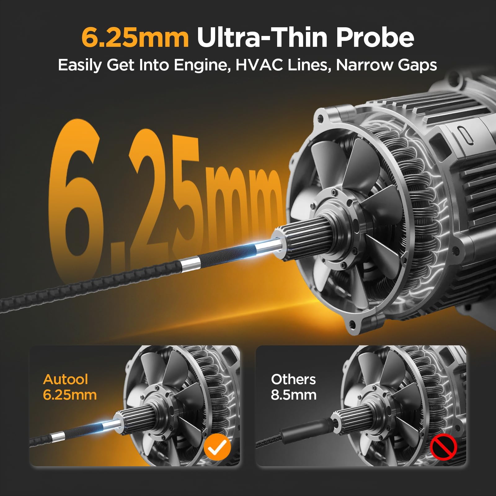 AUTOOL SVB208 Articulating Borescope, 2-Way 210° 0.24in Ultra-Slim Endoscope with Light, 4.3" IPS HD Screen 8X Zoom, IP67 3.3FT Flexible Video Scope Camera for Automotive Engine Inspection — Amazon image 2