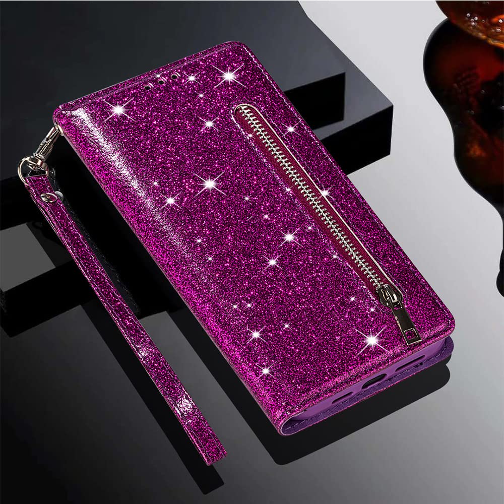 VLQI Custodia Libro Compatibile con Xiaomi Redmi 10 Glitter Cover Portafoglio Magnetica Antiurto con Slot per Schede Brillantini Donna Ragazza Accessori di Cellulari Oro Rosa