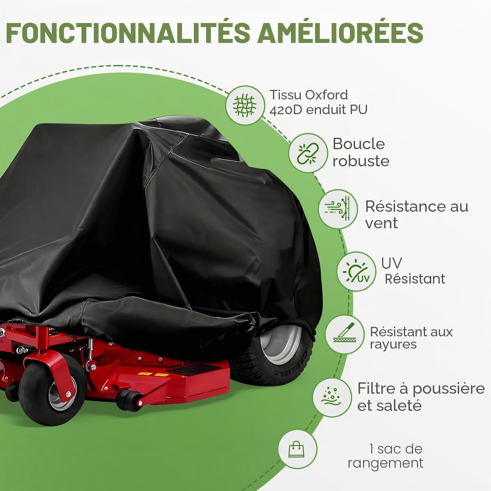 Housse de Tracteur de Jardin Oxford 420D Housse Tondeuse Autoportée | 183 X 137 X 117 cm Bâche de Protection Tracteur de Pelouse Coupe-Vent, Anti-Pluie, Anti-Poussière et Anti-UV