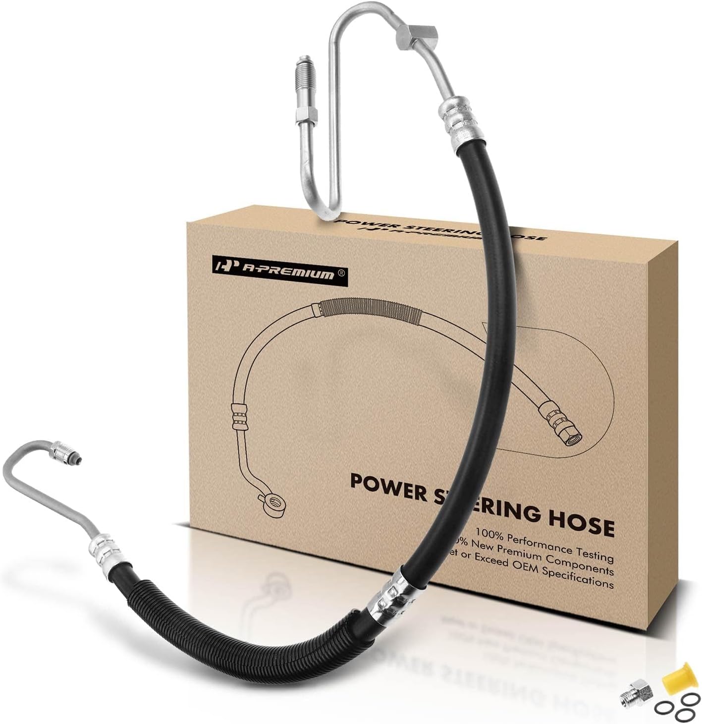 A-Premium Power Steering Pressure Hose Line Assembly Compatible with Dodge Durango 2000-2003, Dakota 2000-2004, V8 4.7L 5.9L 4WD, with Switch Port, O-ring & Washer, Pump To Gear