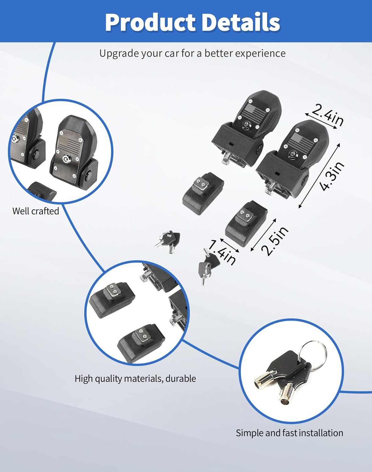 Locking Hood Latches with Keys Compatible with 2018-2025 Jeep Wrangler JL/Gladiator JT, 2pcs Anti-Theft Hood Engine Buckle Lock Catch Bonnet Fastener for Wrangler Exterior Accessories, US Flag