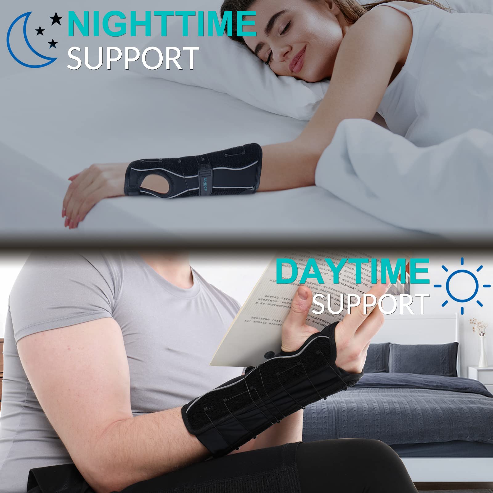 TANDCF bestlife Muñequera universal unisex para antebrazo y muñeca, muñequera reversible para túnel carpiano, férulas ajustables para antebrazo nocturno, 26 cm de longitud (doble mano, universal)