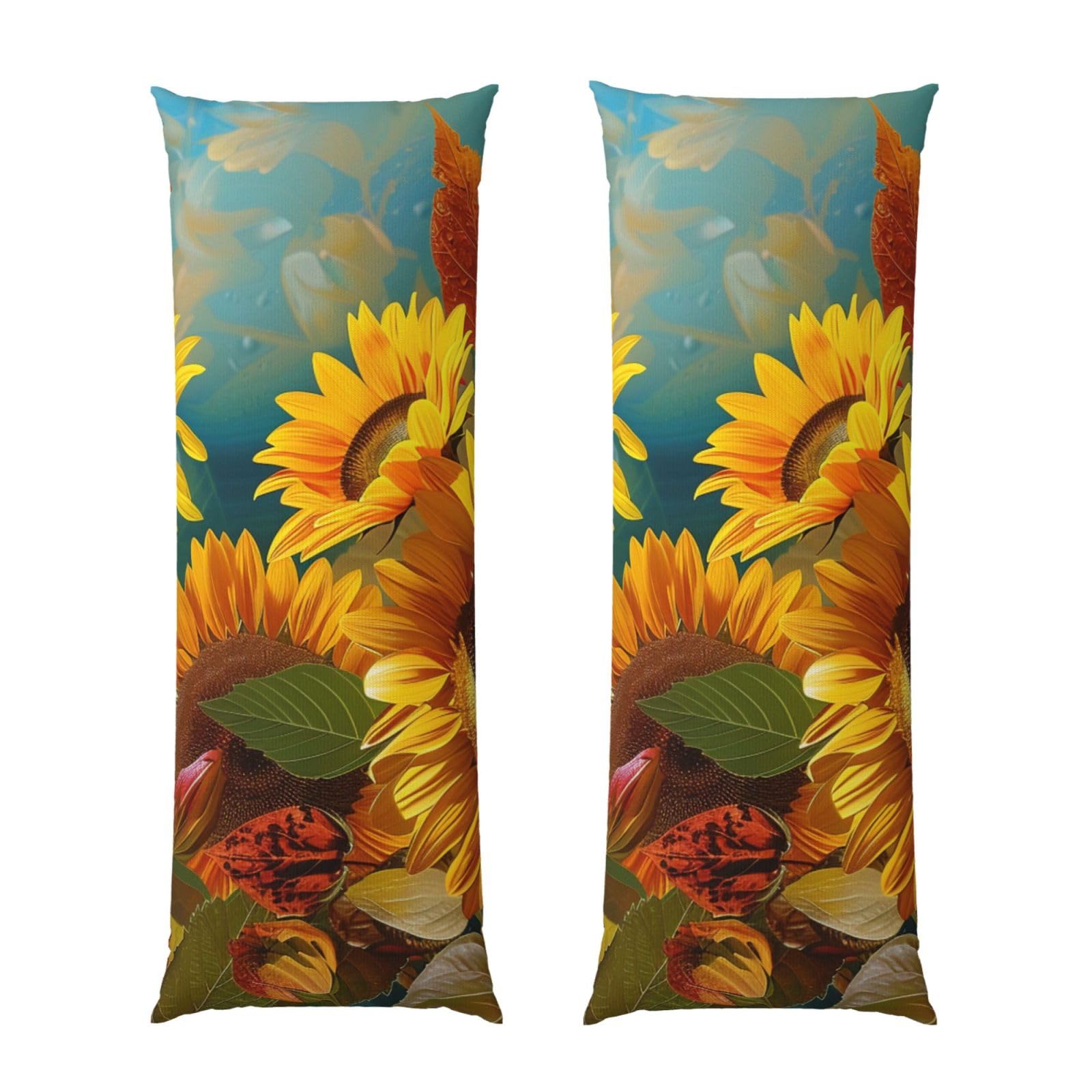 Body Pillow Cover 20x54 Inch, Yellow Sunflowers Print Long Lumbar Pillow Case with Zipper Long Body Pillowcase Decorative for Bed Sofa Bedroom