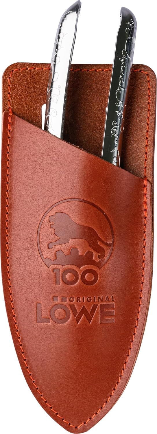 Original LÖWE 1, 100 Jahre Jubiläumsedition - Profi Gartenschere Amboss Schere 1.100 aus Metall mit rostfreier Stahlklinge zusammen mit handgefertigtem Lederholster