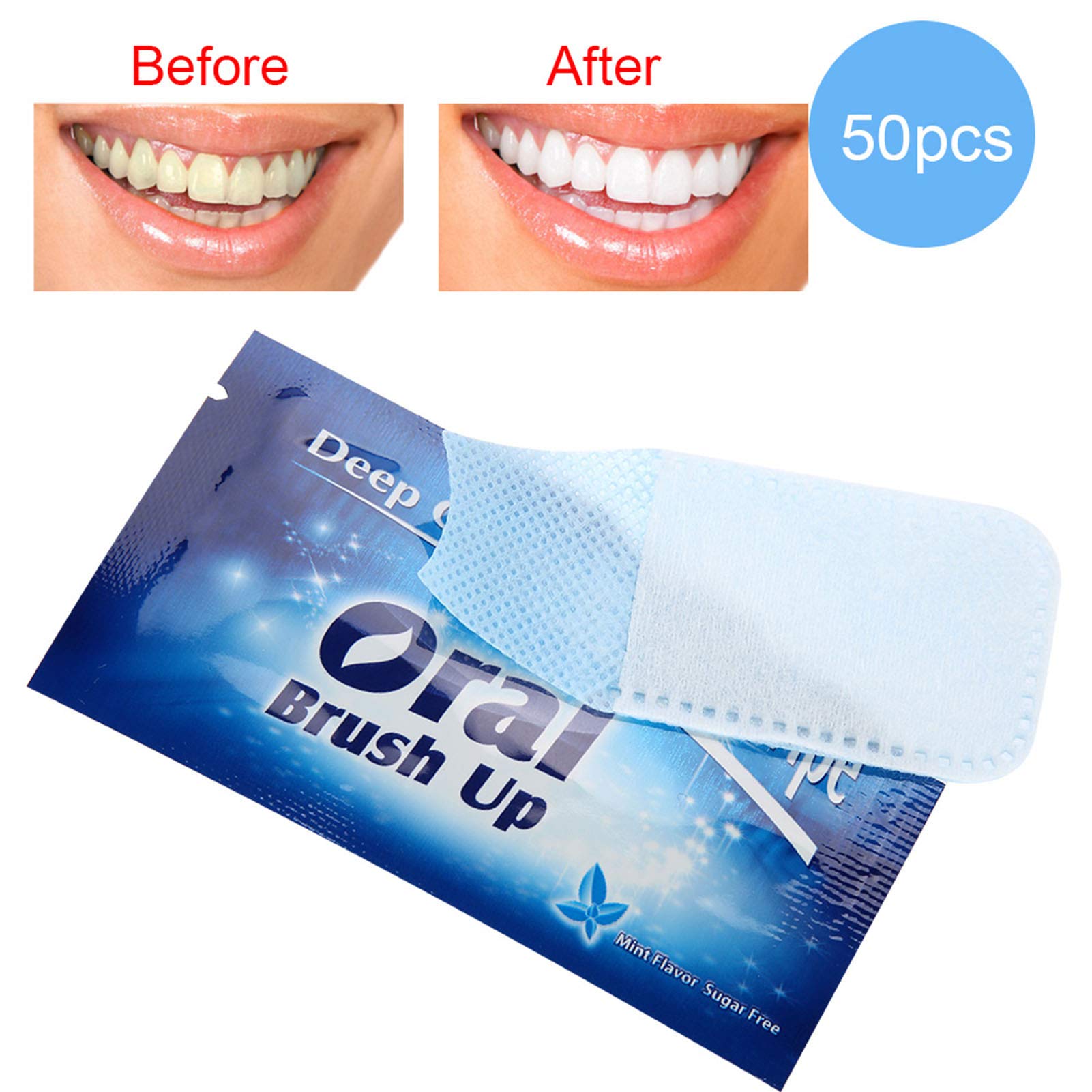 Bande de Blanchiment Dentaire, 50pcs Lingettes Dentaires Propres Essuyer les Dents Outil de Nettoyage pour les Lingettes Dentaires de Nettoyage en Profondeur Oral Essuyer le