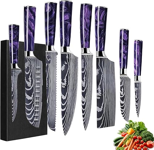 Juego de cuchillos de cocina japoneses de alta calidad, colección Imperial, patrón láser de damasco, acero inoxidable 440A ultra afilado para corte