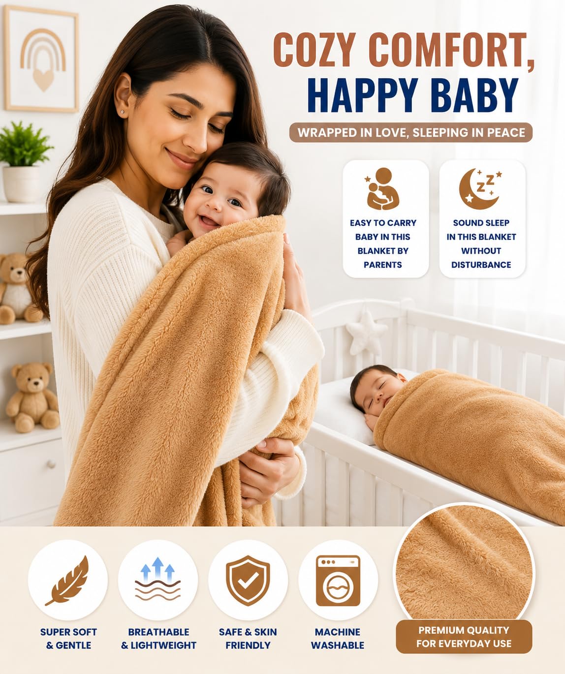 BRANDONN Baby Blanket Combo Pack - Soft & Warm -3