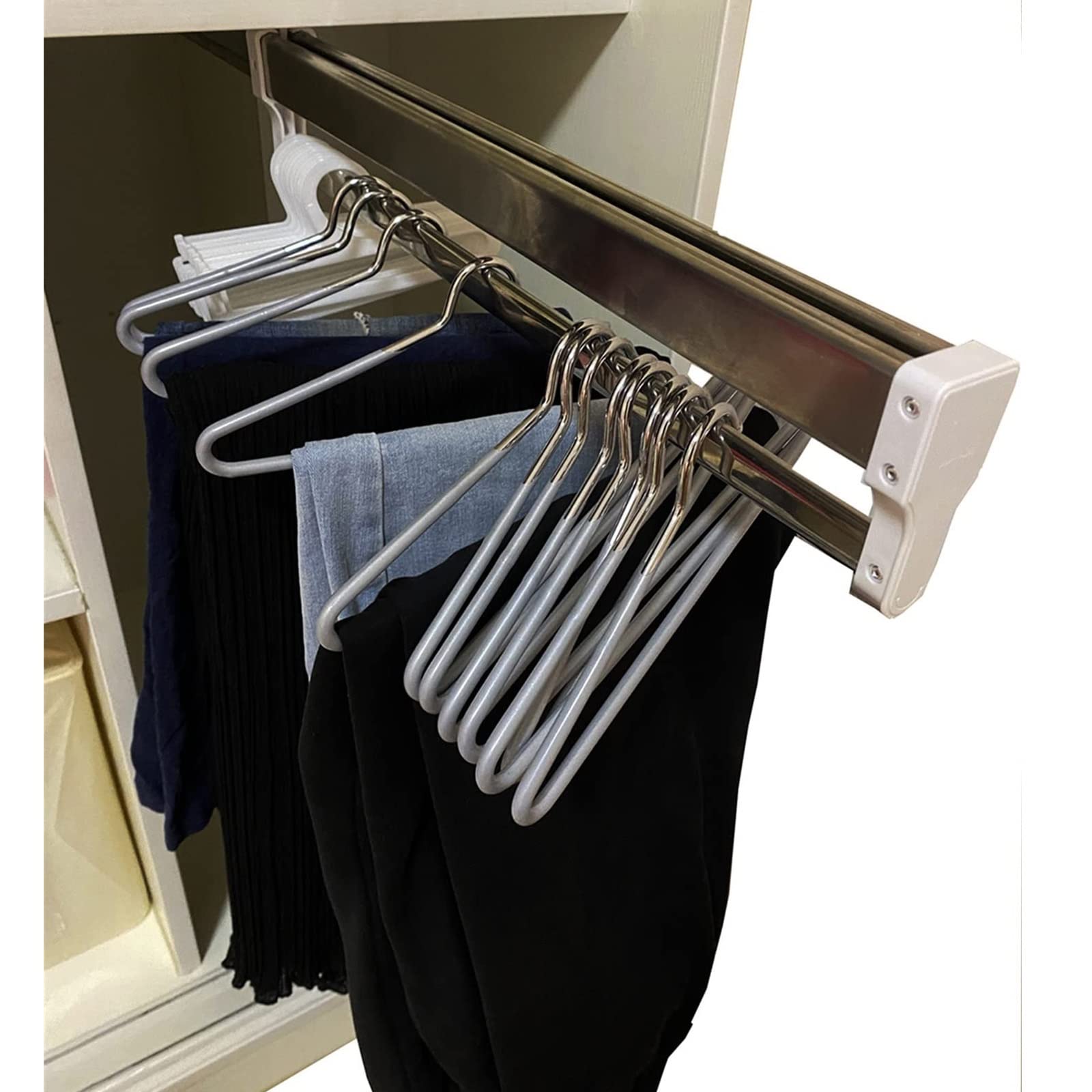 WMYYZYQ Heavy Duty Retractable Laundry Drying Rack - Adjustable Pull Out Pants Hanger, 30-80cm Extendable Closet Rod, Space-Saving Clothes Rail for Trousers a,600MM/23.6INCH