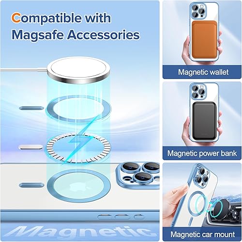 Miniatura 10 de Hython Funda magnética transparente para iPhone 13 con protector de lente de cámara compatible con MagSafe con borde chapado de lujo, funda
