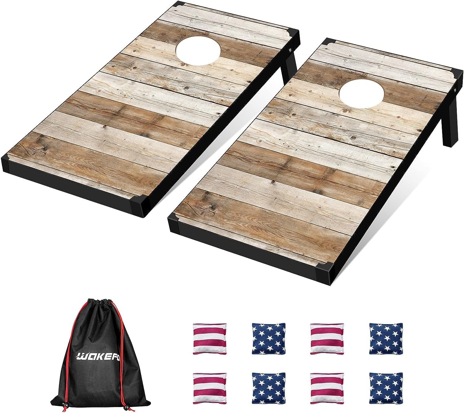 Cornhole Set Outdoor Game - 3ftx2ft Corn Hole Sets with Bags, Cornhole Game Set with 2 Cornhole Boards, 8 Bean Bags & Carry Bag, Corn Hole Board Game Set for Yard, Backyard, Beach, Camping etc Retro USA Flag 3'x2'