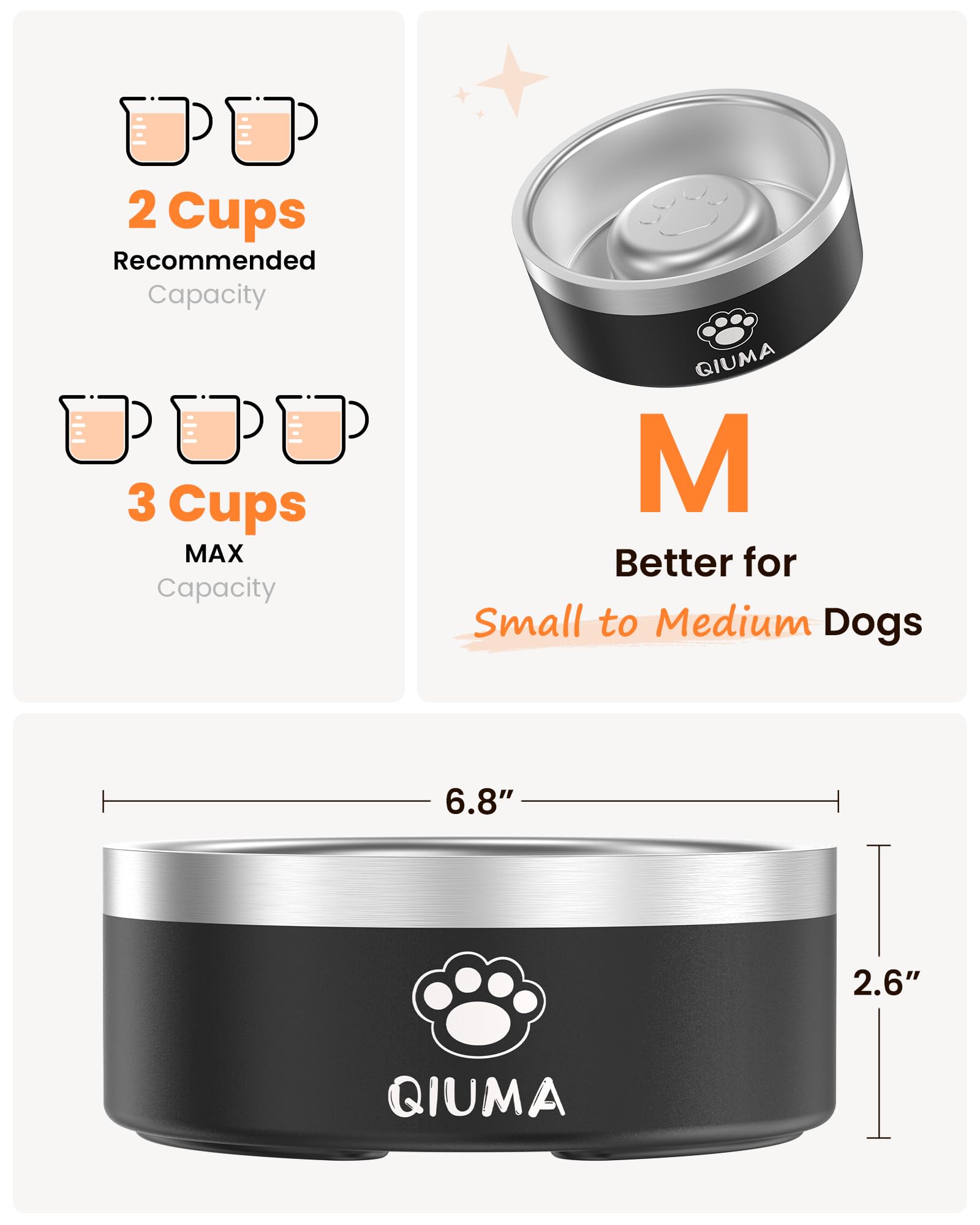 Slow Feeder Dog Bowls Stainless Steel, Food-Grade 304 Dog Slow Feeder Bowl 2 Cups Capacity, Heavy Duty Double-Layer with Non-Slip Base, Pet Puzzle Bowl for Small & Medium Dogs (Black) - image 2