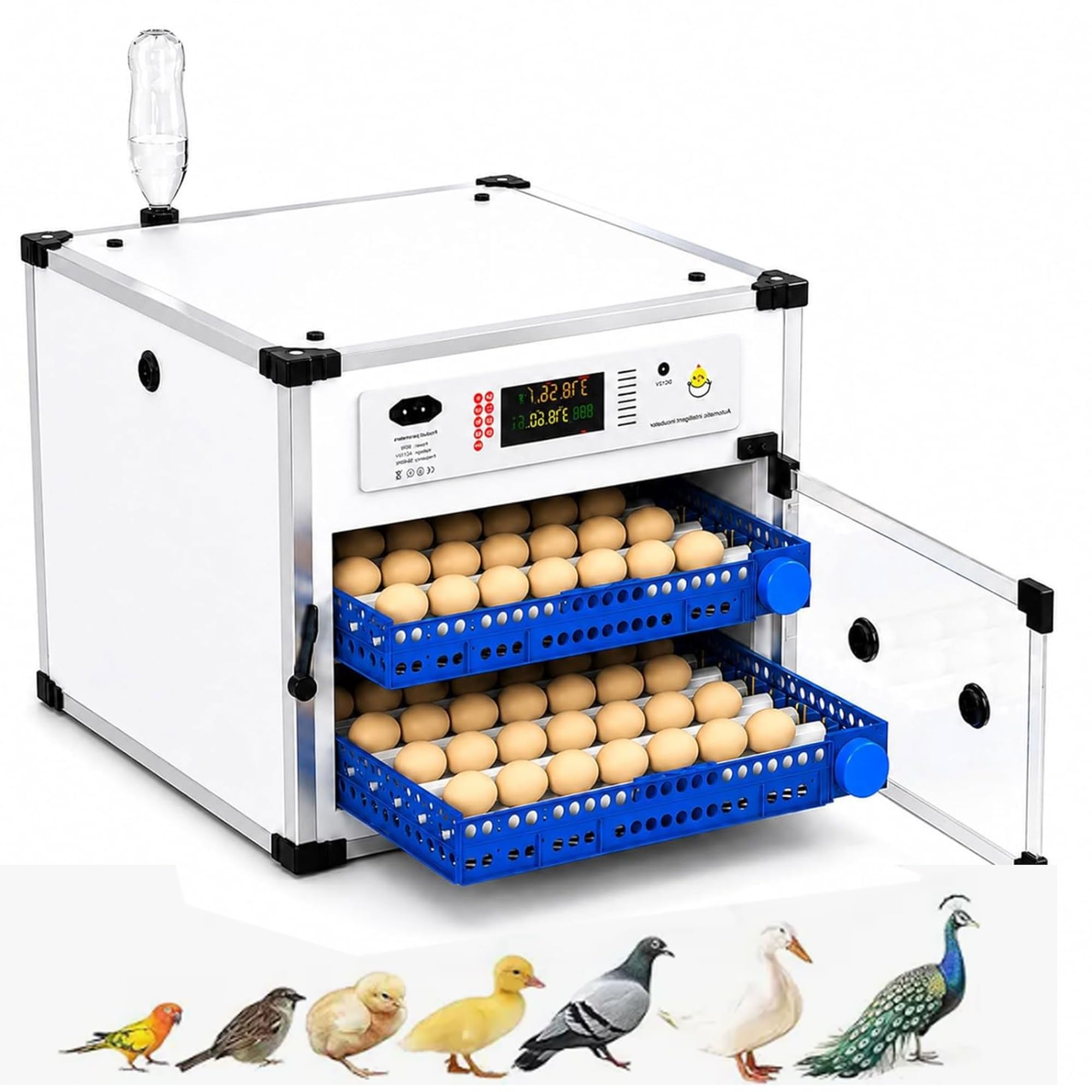 Incubatrice Automatica 136 Uova con di Girello Automatico, Controllore Digitale Temperatura Umidità & Rabbocco Acqua Esterno, Incubatrice Armadio per Pollo Anatra Oca
