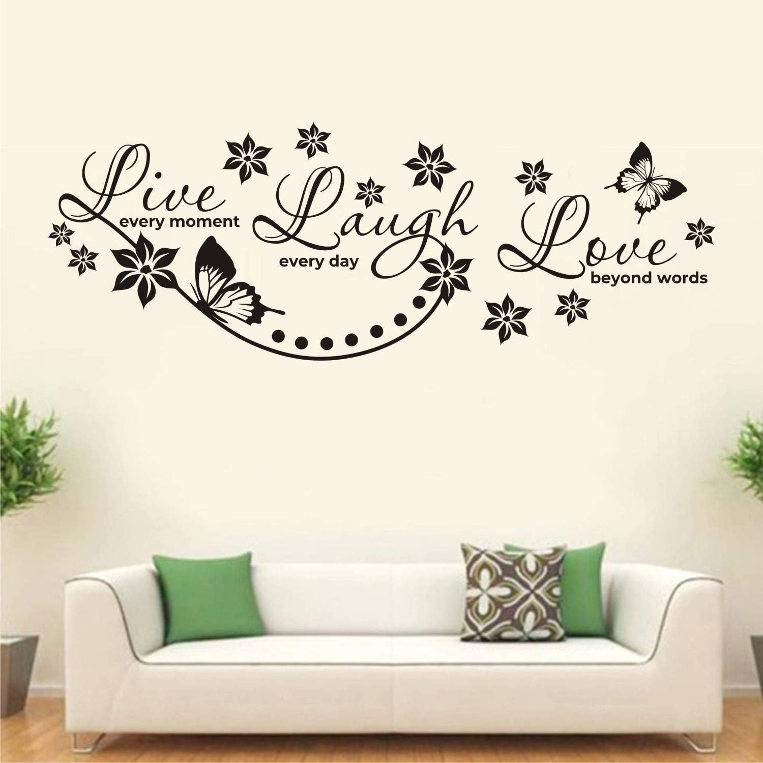 Live Laugh and Love Family – Butterfly – Flowers – Decorative - Wallsticker ' - WS088 (PVC Vinyl - 110 cm X 40 cm)