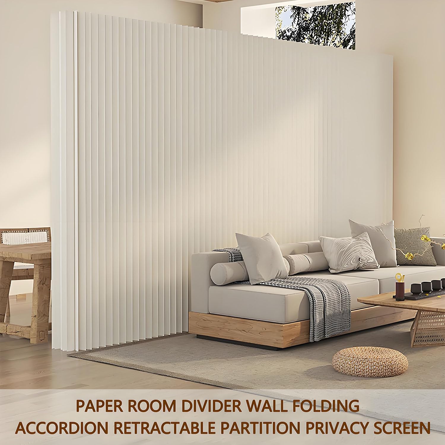 Separador de ambientes de papel, mampara divisoria de oficina portátil, pantalla divisoria de papel plegable para privacidad, separador de ambientes, mampara independiente para interiores White-3x2m