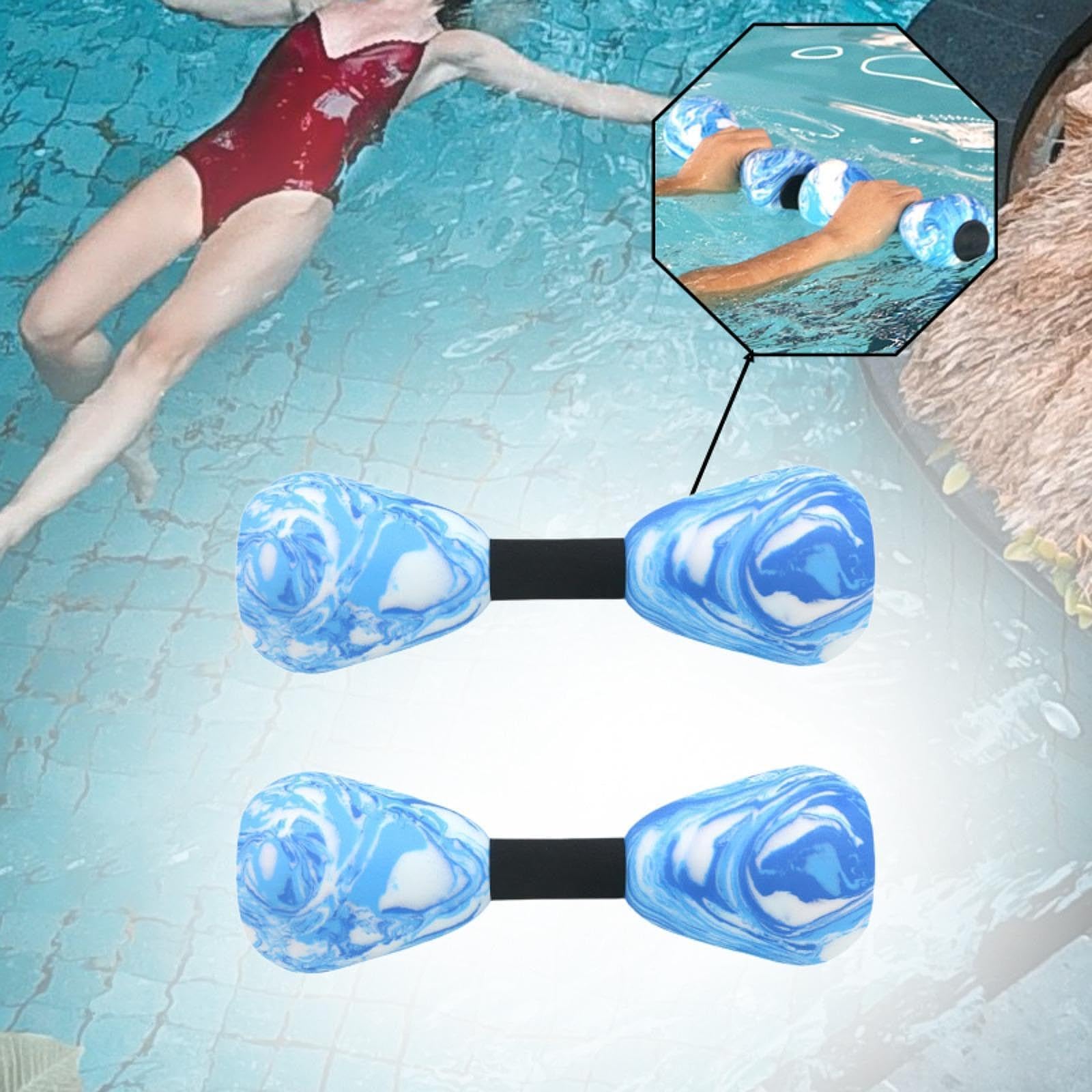 kowaku 2 Pieces Aquatic Dumbbell Swim Barbell, Portable Swim Training Water Dumbells Fitness Equipment Pool Dumbbell for Gym Pool, blue and White