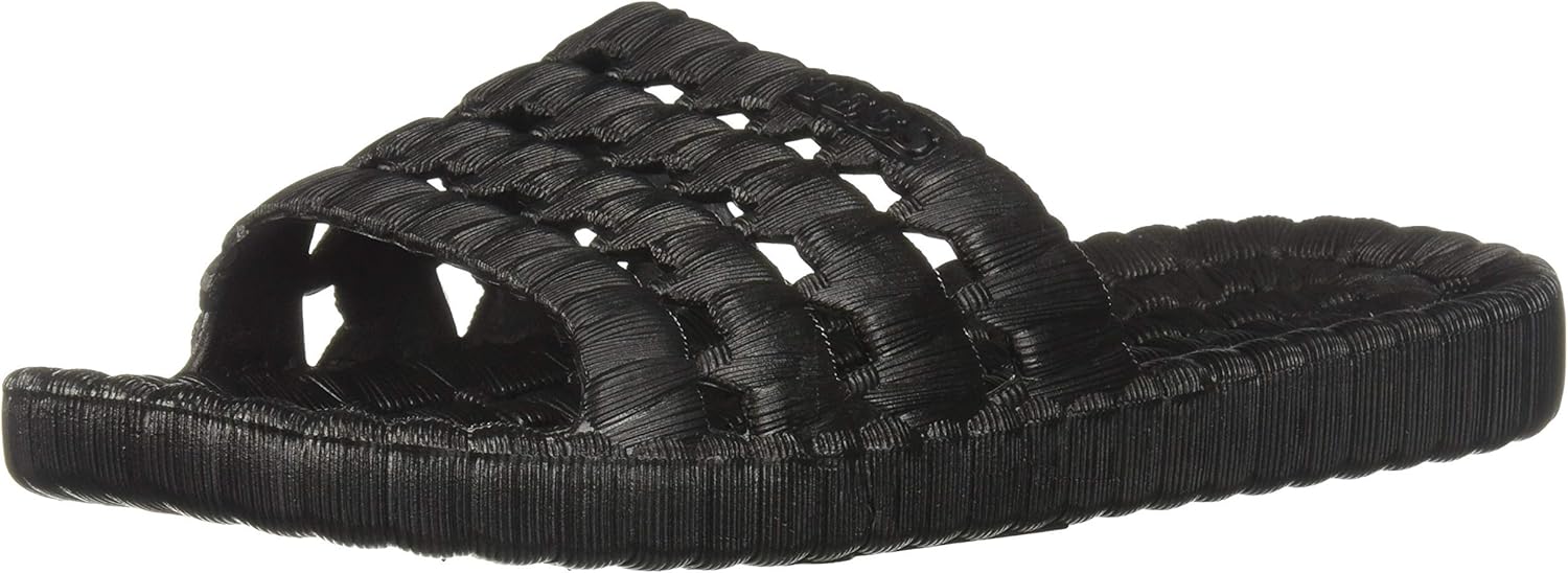 TECS Mens Quick Drying Lightweight Water Shoe for Beach, Showers, House Slipper, Dorms, Outdoor with Open Toe, Rubber Sole,Black