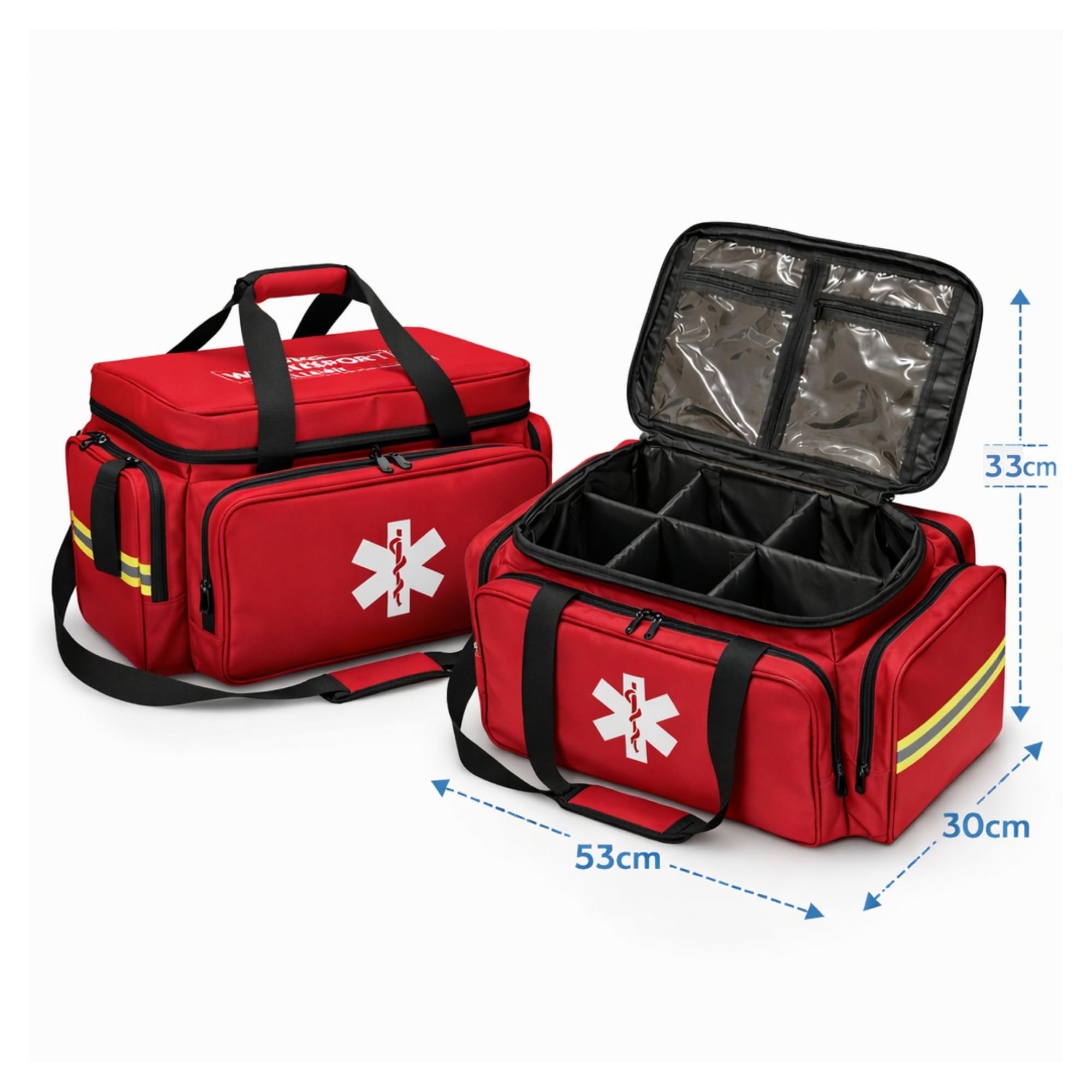 TS TAKE SPORT - Borsa Medica Sportiva Grande (Vuota) – Borsa Primo Soccorso Professionale 53cm con Scomparti Modulabili – Kit Emergenza Sanitaria (Rosso)