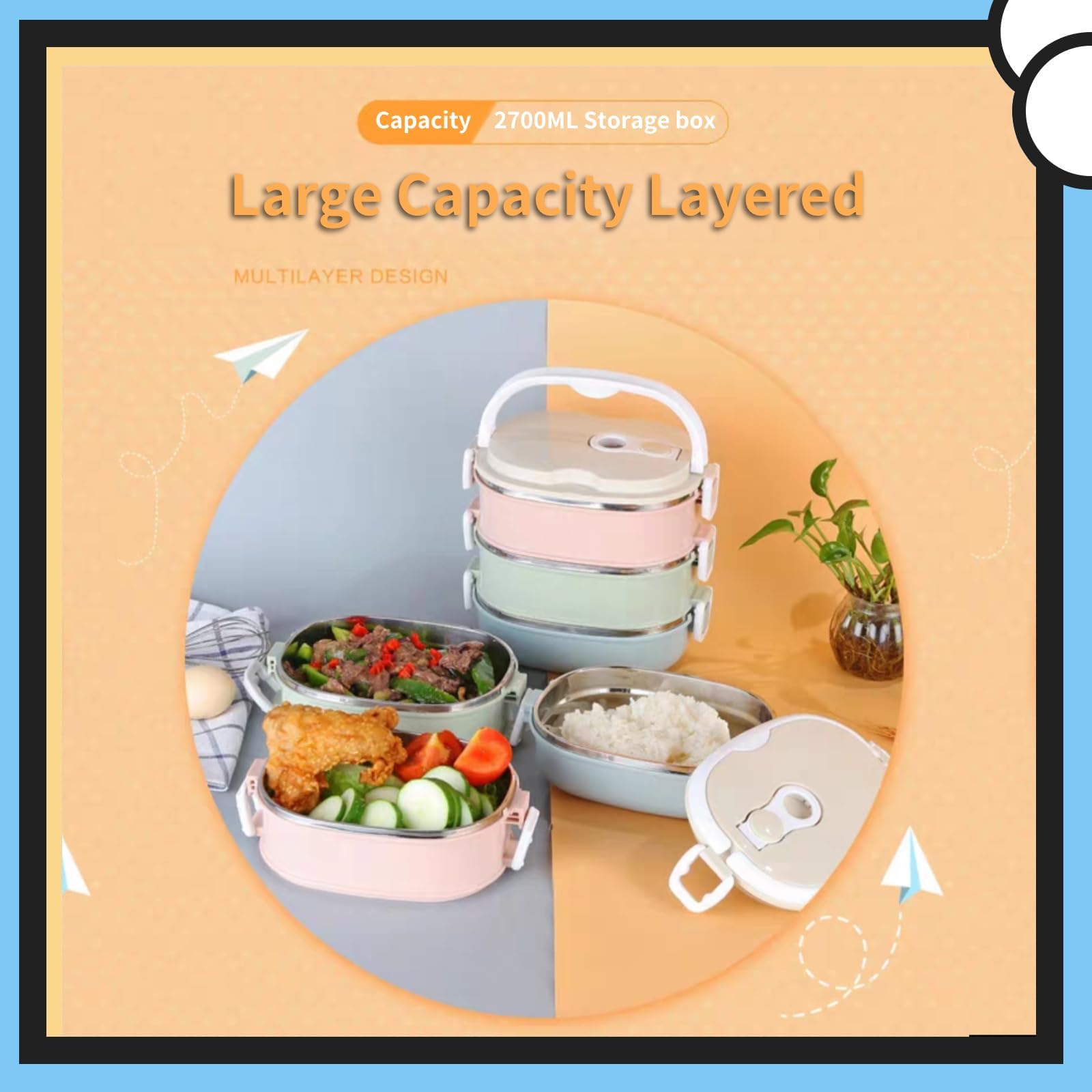 Thermische Lunchbox, Lunchbox Draagbare Roestvrijstalen Geïsoleerde Thermische Voedselcontainer voor Student Kinderen Werken(Three floors