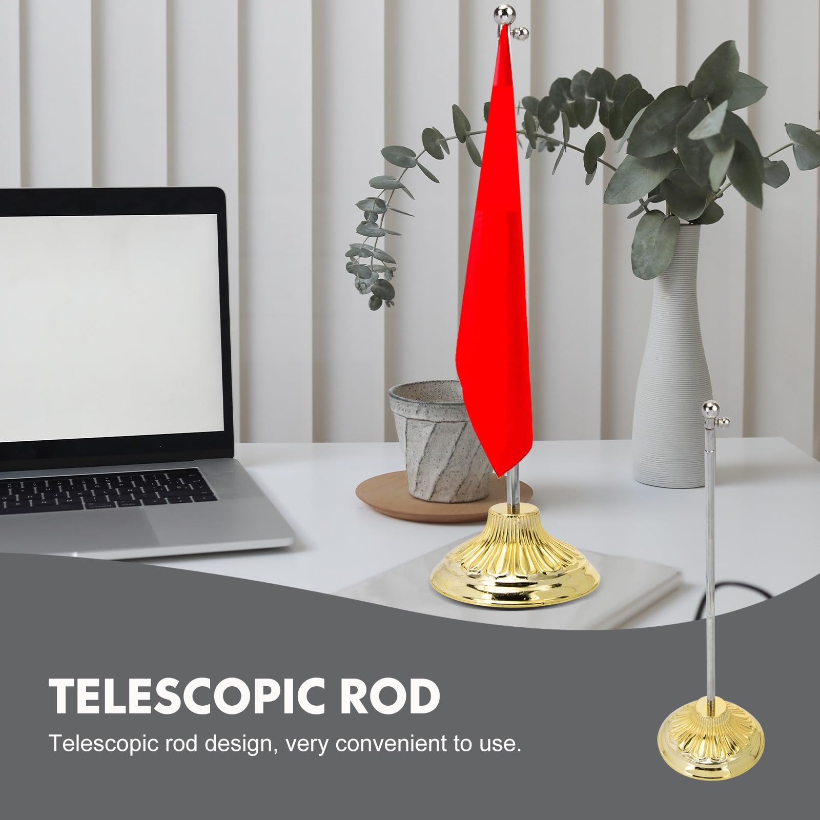 Asta Telescopica in Acciaio Supporto per Bandiera e Base Stabile, per Bandiere Nazionali e Accessori per Ufficio