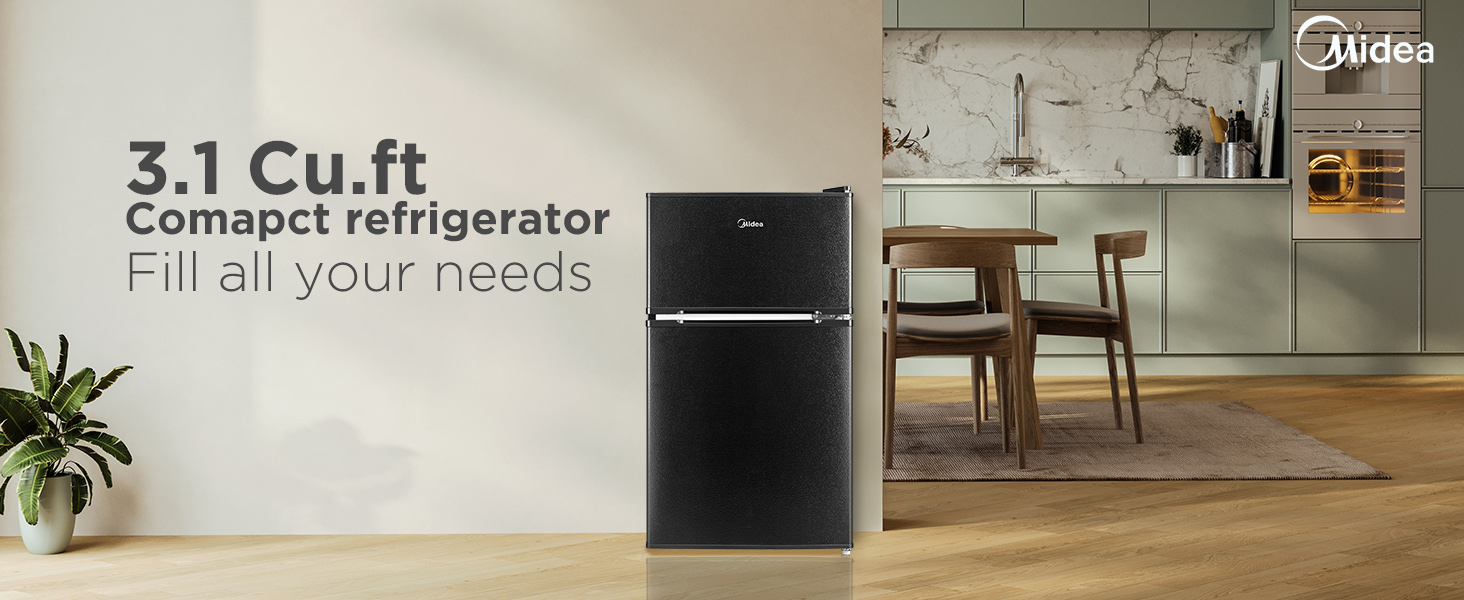 Image of Midea WHD-113FSL 3.1 Cu Ft Compact Fridge with Freezer, Energy Star Certified Mini Fridge with Interior Light, Adjustable Shelves, Perfect for Office, Dorm, Bedroom, Silver