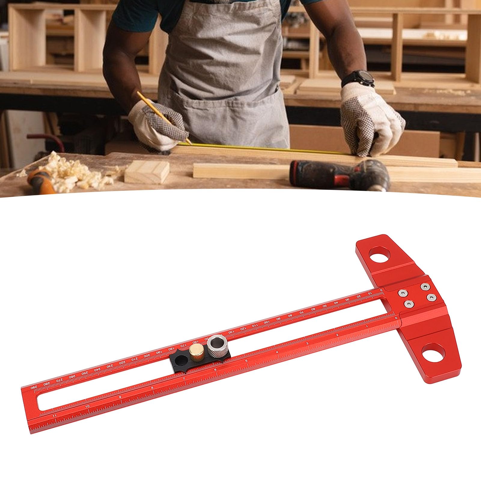 Règle en T 30,5 cm en alliage d'aluminium pour positionnement de perceuse, échelle double métrique et impériale et manchons interchangeables de 6 mm, 8 mm et 10 mm pour