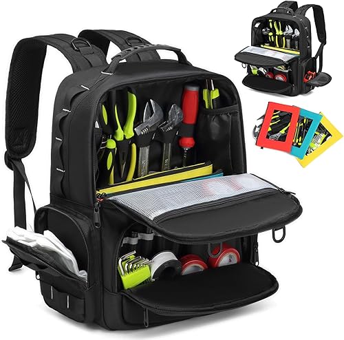 Miniatura 1 de Mochila de herramientas, bolsas de herramientas resistentes para hombres, bolsa organizadora de almacenamiento de herramientas con 3 bolsas de