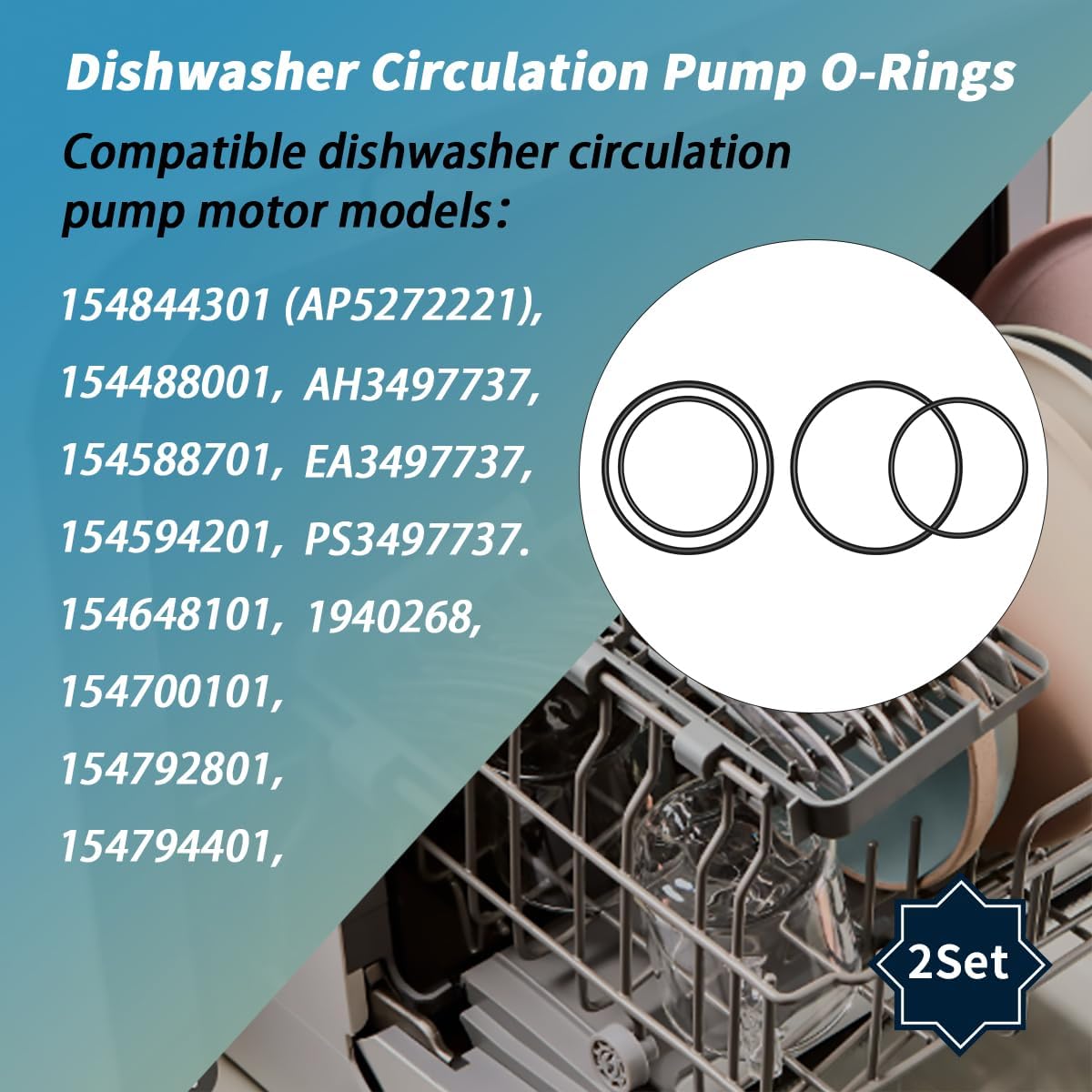 2Set of 154247001 & 154246901 Dishwasher Circulation Pump O-Rings | Fit for Frigidaire Dishwashers,Repalce 154246901, AP2109101, PS420466, 154247001, AP2109102, PS420467(2)