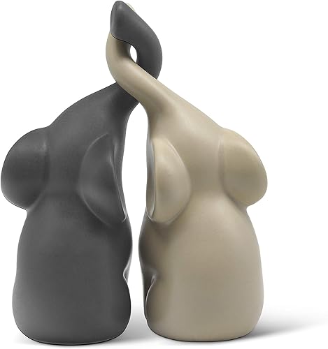 Miniatura 4 de Loving Pair of Elephants in Beige & Grey - Modern Ceramic Sculpture - Figurine as a Set - Decoration Figure 6.3" high - Ornament Elephant in Love