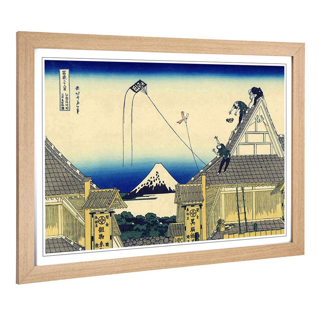 Big Box Art Framed Print of Hokusai Japanese Oriental Mitsui Design | Wall Art Picture | Home Decor for Kitchen, Living Room, Bedroom, Hallway, Oak, A2 / 24.5x18 Inch / 62x45cm