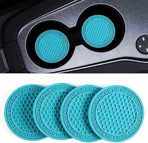 Posavasos para automóvil, 4 portavasos antideslizantes incrustados con diamantes de imitación, accesorios para el interior del automóvil (aguamarina)