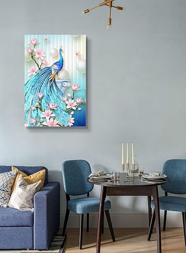 Miniatura 87 de Looife Lienzo decorativo para pared de pavo real, 16 x 32 pulgadas, pájaros verde azulado con flores, decoración de pared para decoración de DW148