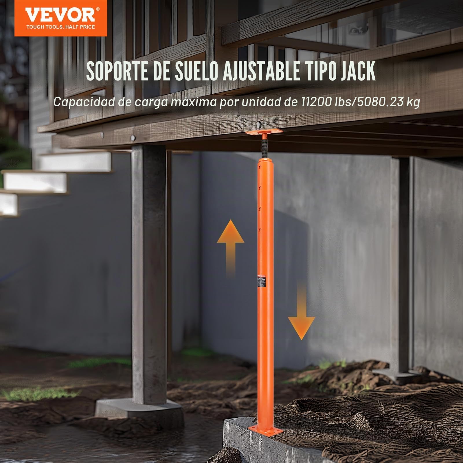 VEVOR Gato de Piso para Casa con Viga de Soporte Ajustable Rango de Altura de 137,16-381 cm, Capacidad de Carga Máxima de 5080,23 kg, Gato Telescópico de Acero